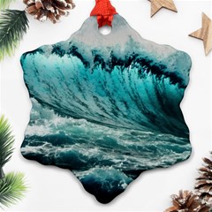 Tsunami Waves Ocean Sea Nautical Nature Water Blue Black Snowflake Ornament (two Sides)