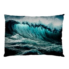 Tsunami Waves Ocean Sea Nautical Nature Water Blue Black Pillow Case (two Sides) by Jancukart