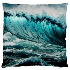 Tsunami Waves Ocean Sea Nautical Nature Water Blue Black Large Cushion Case (two Sides) by Jancukart