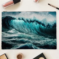 Tsunami Waves Ocean Sea Nautical Nature Water Blue Black Cosmetic Bag (xxl) by Jancukart