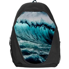 Tsunami Waves Ocean Sea Nautical Nature Water Blue Black Backpack Bag by Jancukart