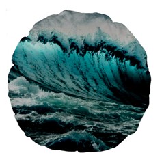 Tsunami Waves Ocean Sea Nautical Nature Water Blue Black Large 18  Premium Round Cushions