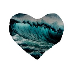 Tsunami Waves Ocean Sea Nautical Nature Water Blue Black Standard 16  Premium Heart Shape Cushions