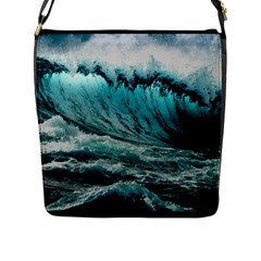 Tsunami Waves Ocean Sea Nautical Nature Water Blue Black Flap Closure Messenger Bag (l) by Jancukart