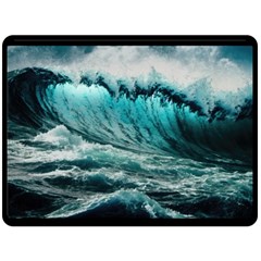 Tsunami Waves Ocean Sea Nautical Nature Water Blue Black Two Sides Fleece Blanket (large) by Jancukart