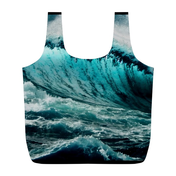 Tsunami Waves Ocean Sea Nautical Nature Water Blue Black Full Print Recycle Bag (L)