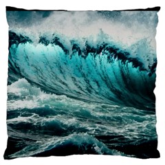 Tsunami Waves Ocean Sea Nautical Nature Water Blue Black Standard Premium Plush Fleece Cushion Case (one Side) by Jancukart