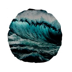 Tsunami Waves Ocean Sea Nautical Nature Water Blue Black Standard 15  Premium Flano Round Cushions by Jancukart