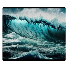 Tsunami Waves Ocean Sea Nautical Nature Water Blue Black Two Sides Premium Plush Fleece Blanket (small) by Jancukart