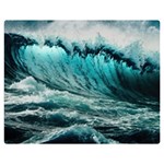 Tsunami Waves Ocean Sea Nautical Nature Water Blue Black Two Sides Premium Plush Fleece Blanket (Medium) 60 x50  Blanket Back