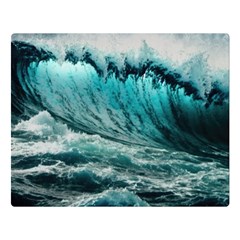 Tsunami Waves Ocean Sea Nautical Nature Water Blue Black Two Sides Premium Plush Fleece Blanket (large) by Jancukart