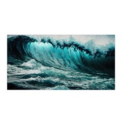 Tsunami Waves Ocean Sea Nautical Nature Water Blue Black Satin Wrap 35  X 70  by Jancukart