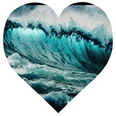 Tsunami Waves Ocean Sea Nautical Nature Water Blue Black Wooden Puzzle Heart