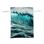 Tsunami Waves Ocean Sea Nautical Nature Water Blue Black Lightweight Drawstring Pouch (L) Front