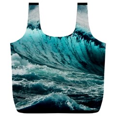 Tsunami Waves Ocean Sea Nautical Nature Water Blue Black Full Print Recycle Bag (xxl) by Jancukart