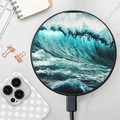 Tsunami Waves Ocean Sea Nautical Nature Water Blue Black Wireless Fast Charger(black) by Jancukart