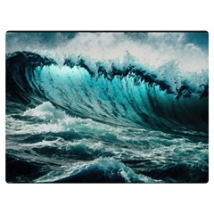 Tsunami Waves Ocean Sea Nautical Nature Water Blue Black Two Sides Premium Plush Fleece Blanket (extra Small) by Jancukart