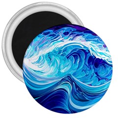 Tsunami Waves Ocean Sea Nautical Nature Abstract Blue Water 3  Magnets by Jancukart