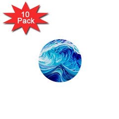 Tsunami Waves Ocean Sea Nautical Nature Abstract Blue Water 1  Mini Buttons (10 Pack)  by Jancukart