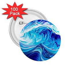 Tsunami Waves Ocean Sea Nautical Nature Abstract Blue Water 2 25  Buttons (100 Pack)  by Jancukart