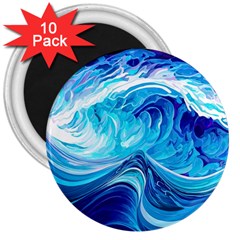 Tsunami Waves Ocean Sea Nautical Nature Abstract Blue Water 3  Magnets (10 Pack)  by Jancukart