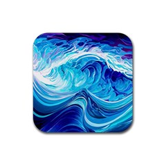 Tsunami Waves Ocean Sea Nautical Nature Abstract Blue Water Rubber Coaster (square) by Jancukart