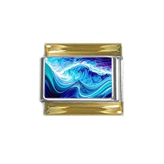 Tsunami Waves Ocean Sea Nautical Nature Abstract Blue Water Gold Trim Italian Charm (9mm) by Jancukart