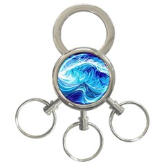 Tsunami Waves Ocean Sea Nautical Nature Abstract Blue Water 3-ring Key Chain