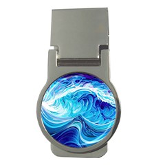 Tsunami Waves Ocean Sea Nautical Nature Abstract Blue Water Money Clips (round) 