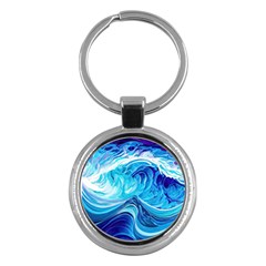 Tsunami Waves Ocean Sea Nautical Nature Abstract Blue Water Key Chain (round) by Jancukart