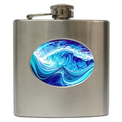 Tsunami Waves Ocean Sea Nautical Nature Abstract Blue Water Hip Flask (6 Oz) by Jancukart