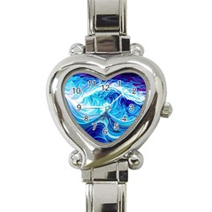 Tsunami Waves Ocean Sea Nautical Nature Abstract Blue Water Heart Italian Charm Watch