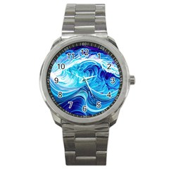 Tsunami Waves Ocean Sea Nautical Nature Abstract Blue Water Sport Metal Watch by Jancukart