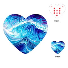 Tsunami Waves Ocean Sea Nautical Nature Abstract Blue Water Playing Cards Single Design (heart) by Jancukart