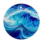 Tsunami Waves Ocean Sea Nautical Nature Abstract Blue Water Round Ornament (Two Sides) Back