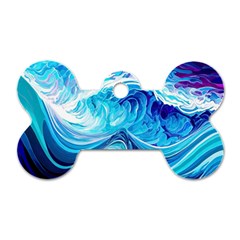 Tsunami Waves Ocean Sea Nautical Nature Abstract Blue Water Dog Tag Bone (one Side)