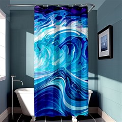 Tsunami Waves Ocean Sea Nautical Nature Abstract Blue Water Shower Curtain 36  X 72  (stall)  by Jancukart