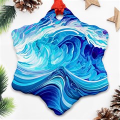 Tsunami Waves Ocean Sea Nautical Nature Abstract Blue Water Snowflake Ornament (two Sides)