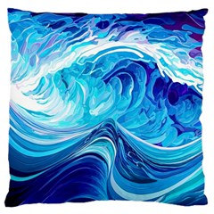 Tsunami Waves Ocean Sea Nautical Nature Abstract Blue Water Large Cushion Case (one Side)