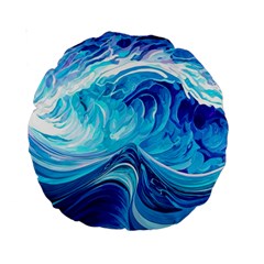 Tsunami Waves Ocean Sea Nautical Nature Abstract Blue Water Standard 15  Premium Round Cushions by Jancukart