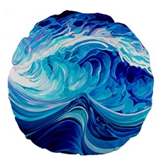 Tsunami Waves Ocean Sea Nautical Nature Abstract Blue Water Large 18  Premium Round Cushions