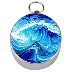 Tsunami Waves Ocean Sea Nautical Nature Abstract Blue Water Silver Compasses by Jancukart