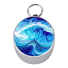 Tsunami Waves Ocean Sea Nautical Nature Abstract Blue Water Mini Silver Compasses by Jancukart