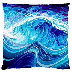 Tsunami Waves Ocean Sea Nautical Nature Abstract Blue Water Standard Premium Plush Fleece Cushion Case (one Side) by Jancukart