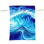 Tsunami Waves Ocean Sea Nautical Nature Abstract Blue Water Lightweight Drawstring Pouch (XL) Front