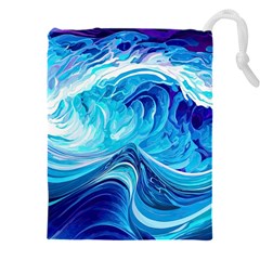 Tsunami Waves Ocean Sea Nautical Nature Abstract Blue Water Drawstring Pouch (4xl) by Jancukart