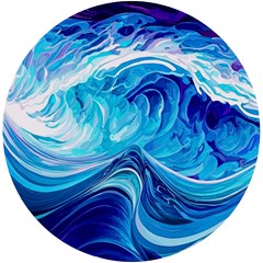 Tsunami Waves Ocean Sea Nautical Nature Abstract Blue Water Uv Print Round Tile Coaster by Jancukart