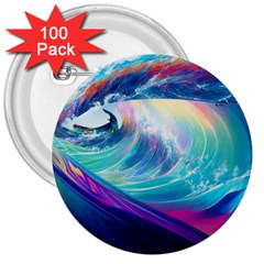 Waves Ocean Sea Tsunami Nautical Nature Water 3  Buttons (100 Pack) 