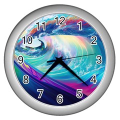 Waves Ocean Sea Tsunami Nautical Nature Water Wall Clock (silver)