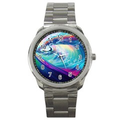 Waves Ocean Sea Tsunami Nautical Nature Water Sport Metal Watch by Jancukart